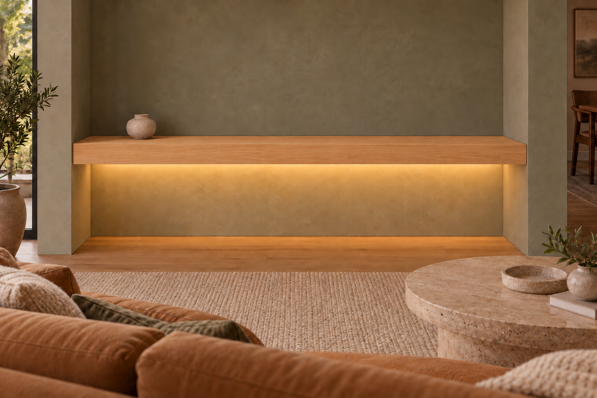 Natural Clear Alder floating shelf — Bottom Rear LED-ready — Rubio Monocoat Pure