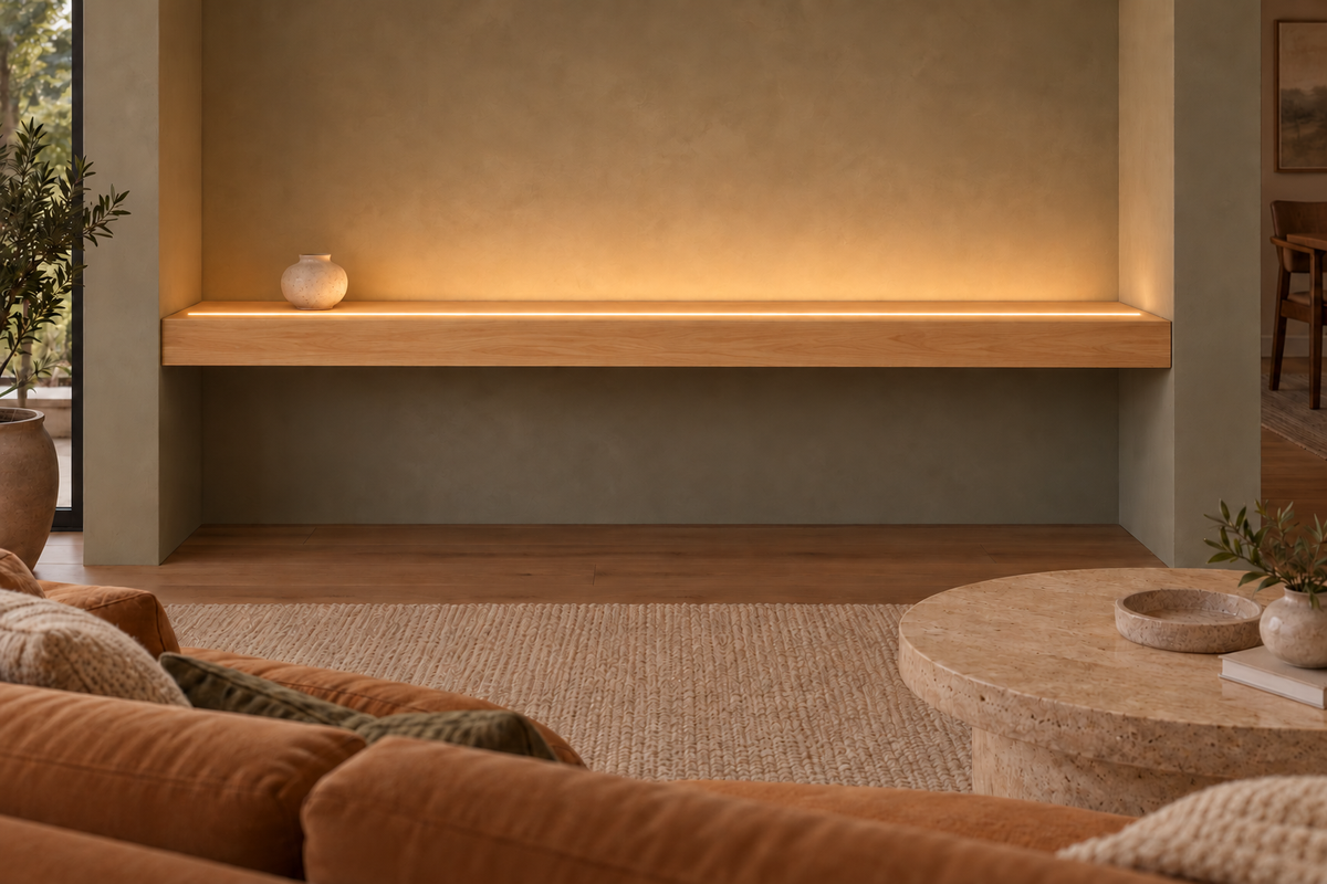 Natural Clear Alder floating shelf — Top Front LED-ready — Rubio Monocoat Pure