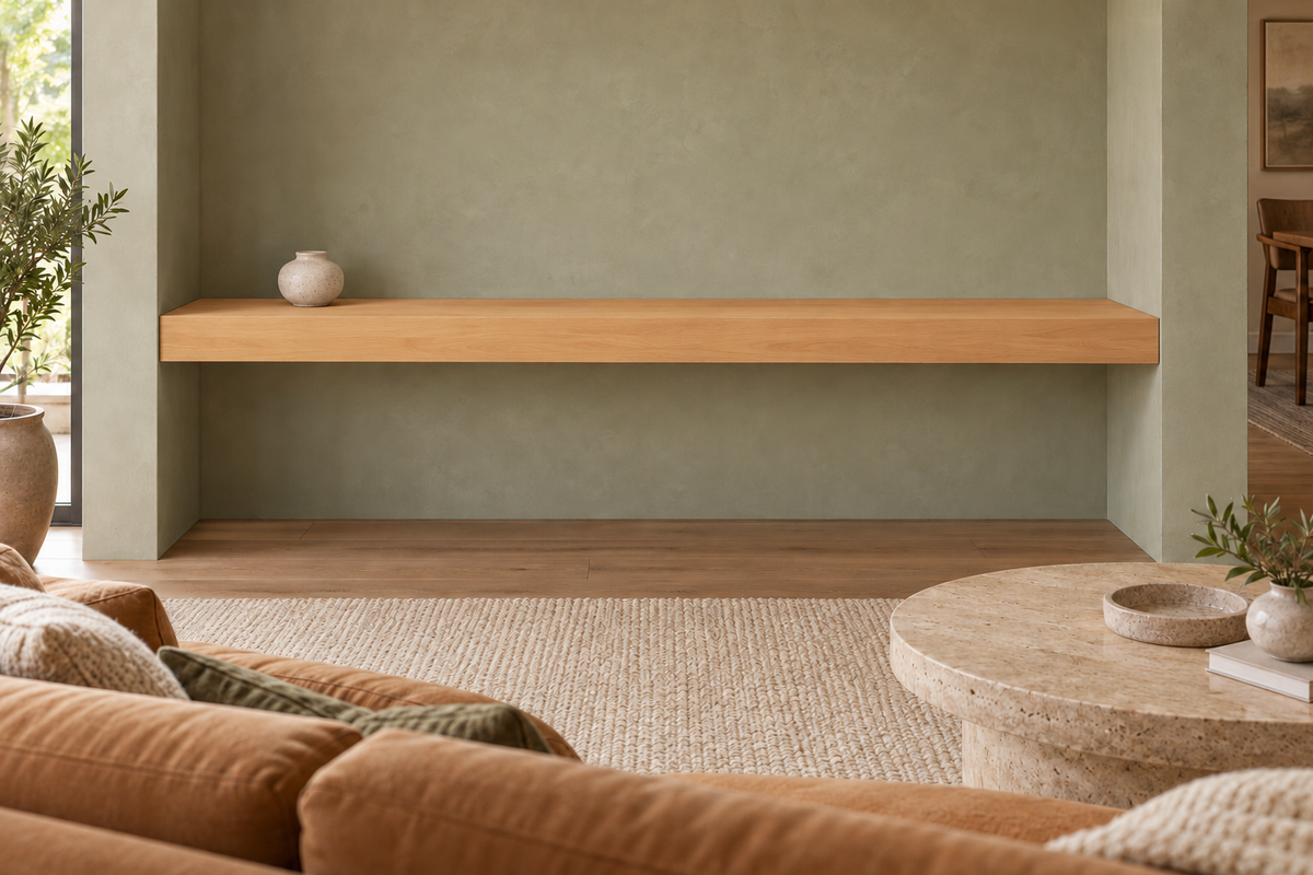 Natural Clear Alder floating shelf — unlit — Rubio Monocoat Pure