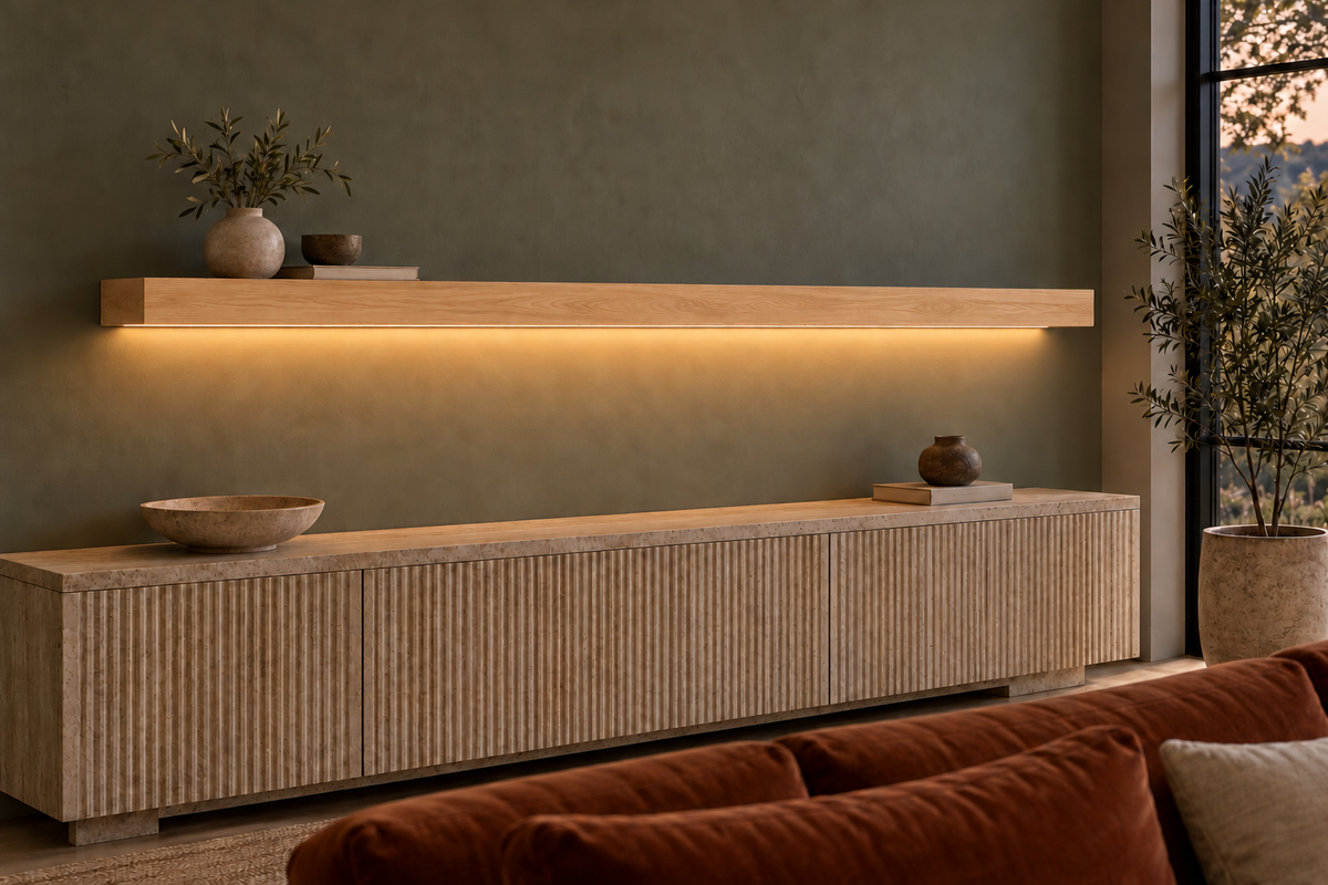 Natural Clear Alder floating shelf — Bottom Front LED-ready — Rubio Monocoat Pure