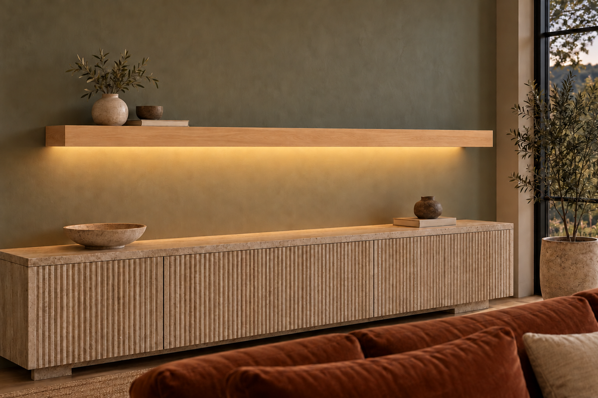 Natural Clear Alder floating shelf — Bottom Rear LED-ready — Rubio Monocoat Pure