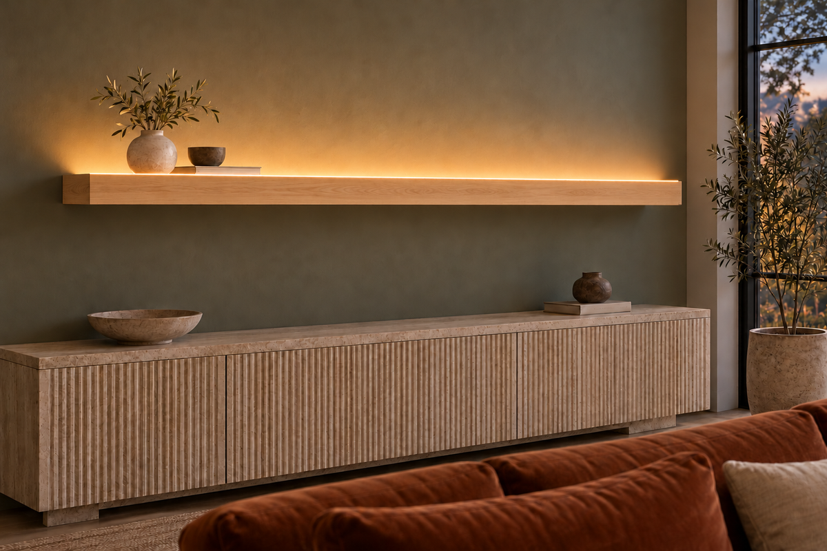 Natural Clear Alder floating shelf — Top Front LED-ready — Rubio Monocoat Pure