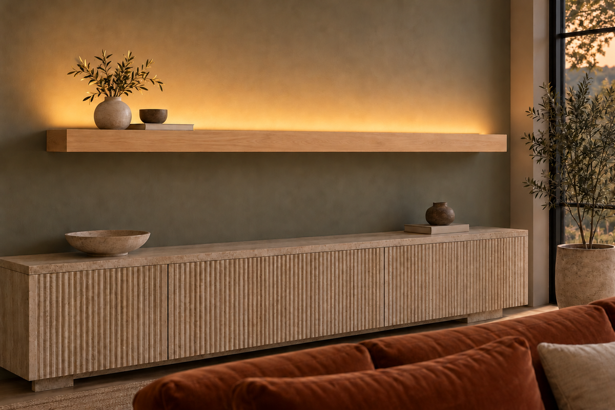 Natural Clear Alder floating shelf — Top Rear LED-ready — Rubio Monocoat Pure