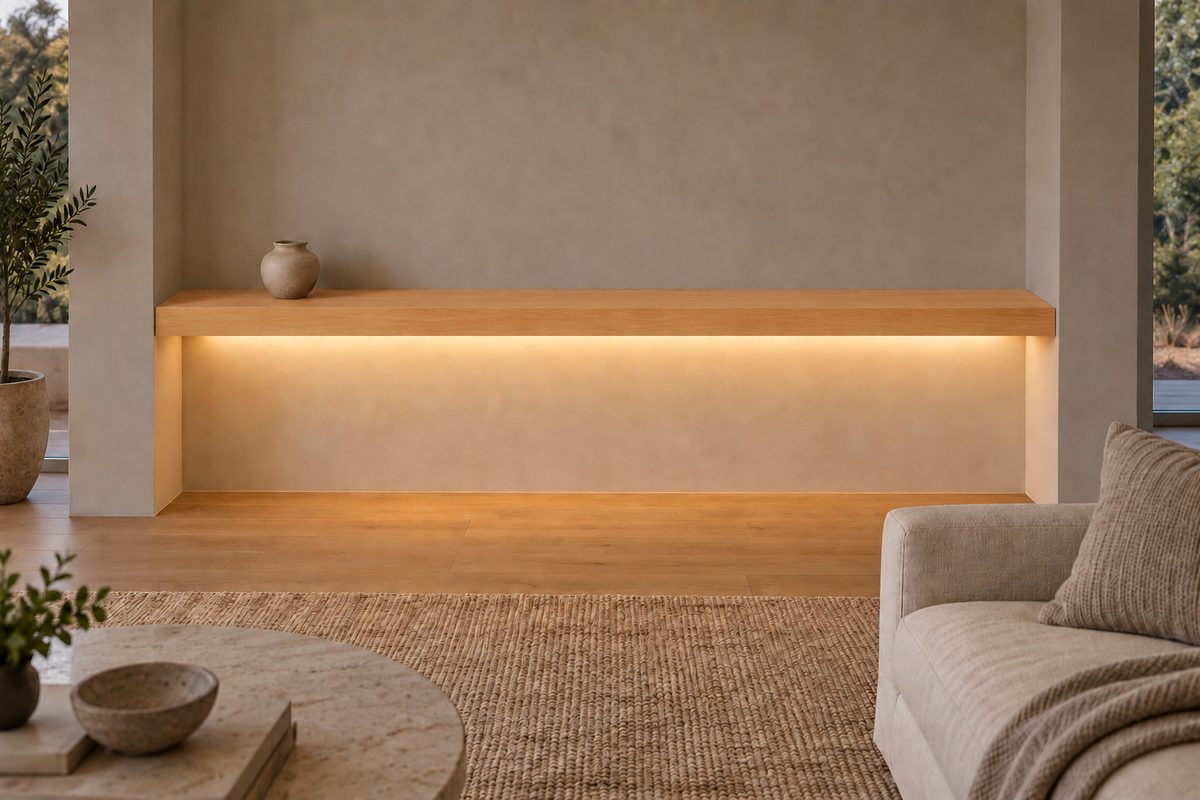 Natural Clear Alder floating shelf — Bottom Front LED-ready — Rubio Monocoat Pure