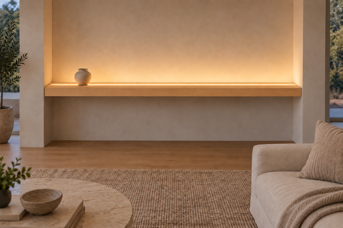 Natural Clear Alder floating shelf — Top Front LED-ready — Rubio Monocoat Pure