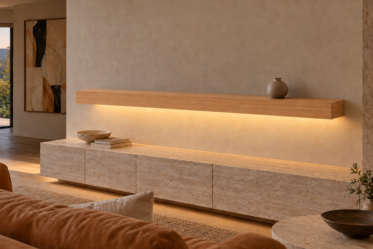 Natural Clear Alder floating shelf — Bottom Front LED-ready — Rubio Monocoat Pure