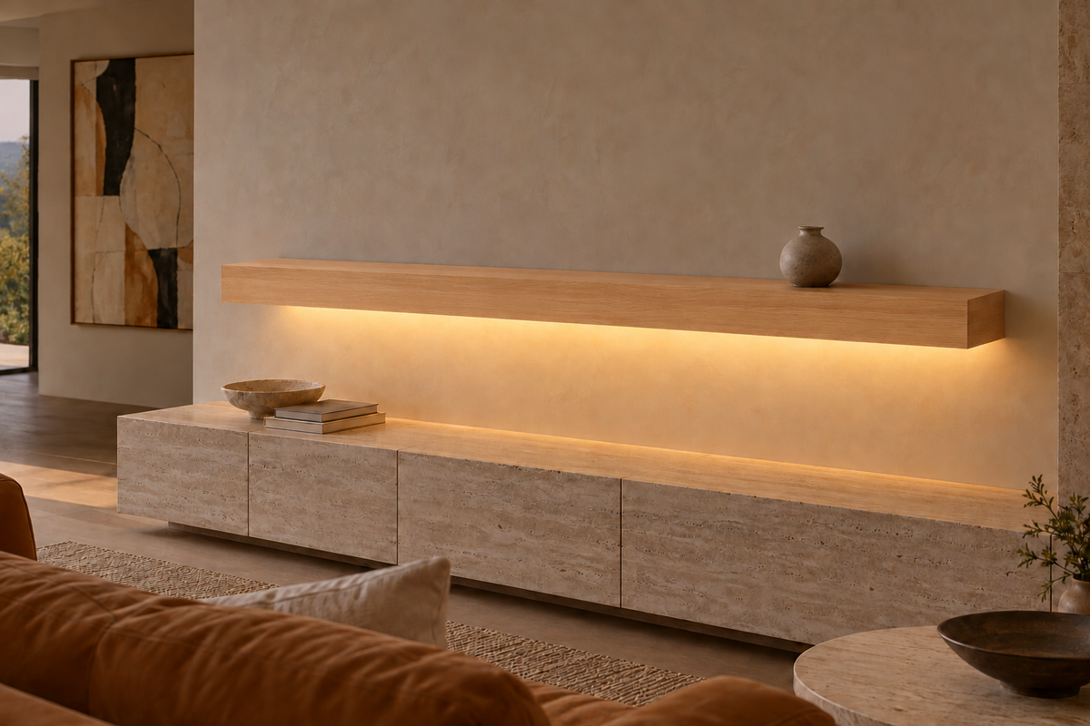 Natural Clear Alder floating shelf — Bottom Rear LED-ready — Rubio Monocoat Pure