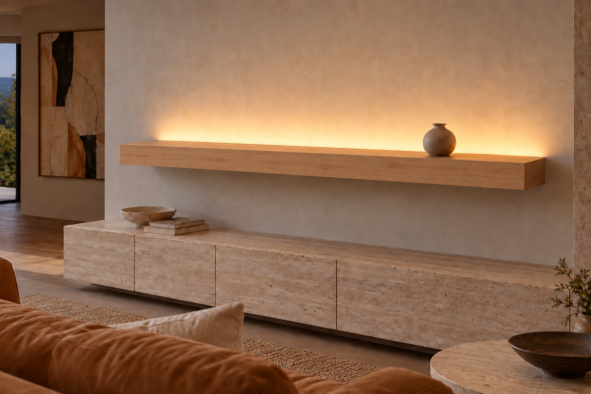 Natural Clear Alder floating shelf — Top Rear LED-ready — Rubio Monocoat Pure