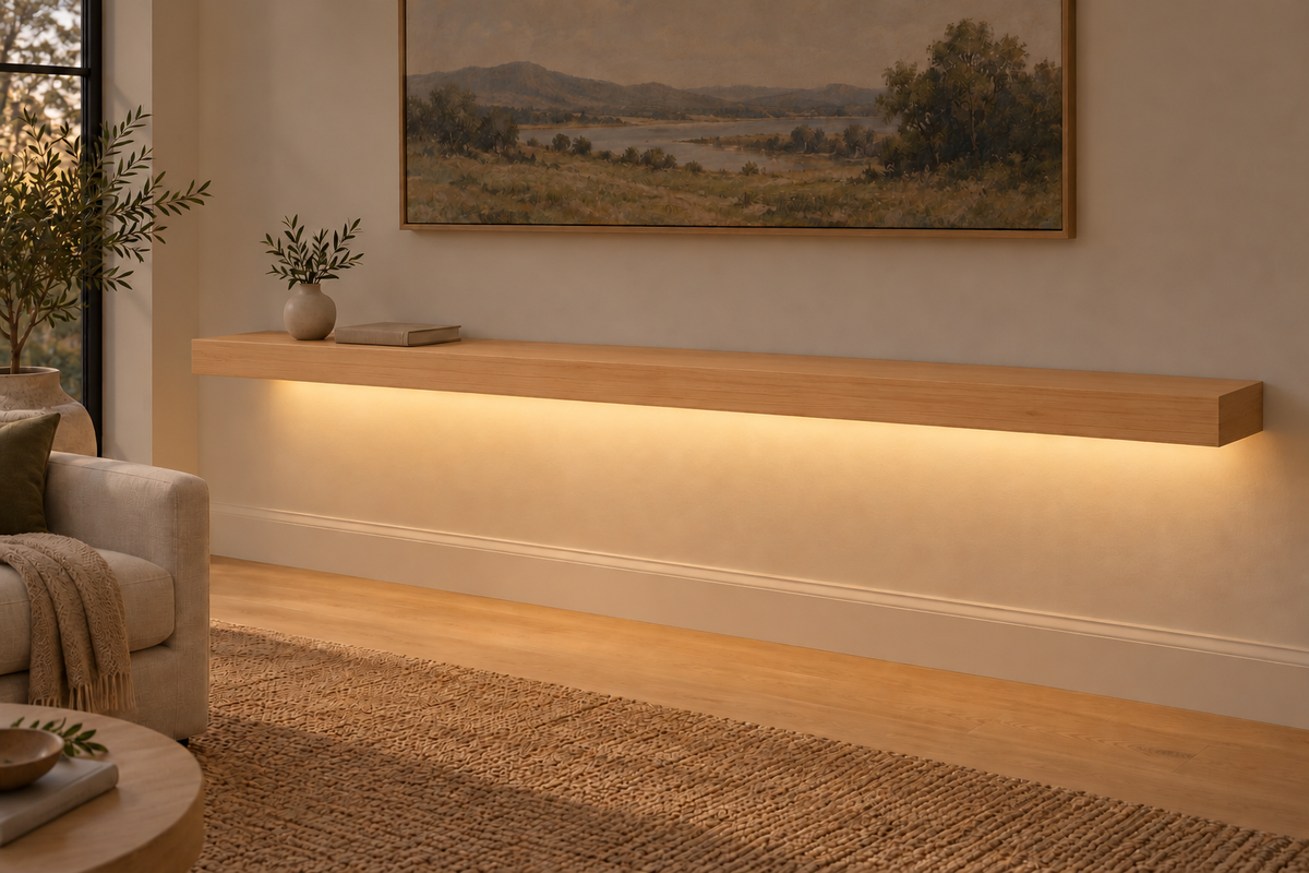 Natural Clear Alder floating shelf — Bottom Rear LED-ready — Rubio Monocoat Pure