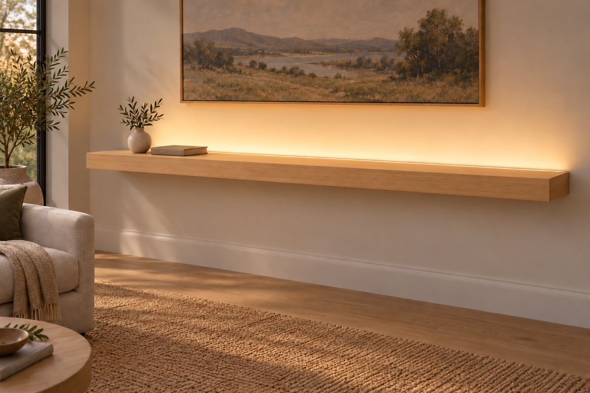 Natural Clear Alder floating shelf — Top Rear LED-ready — Rubio Monocoat Pure