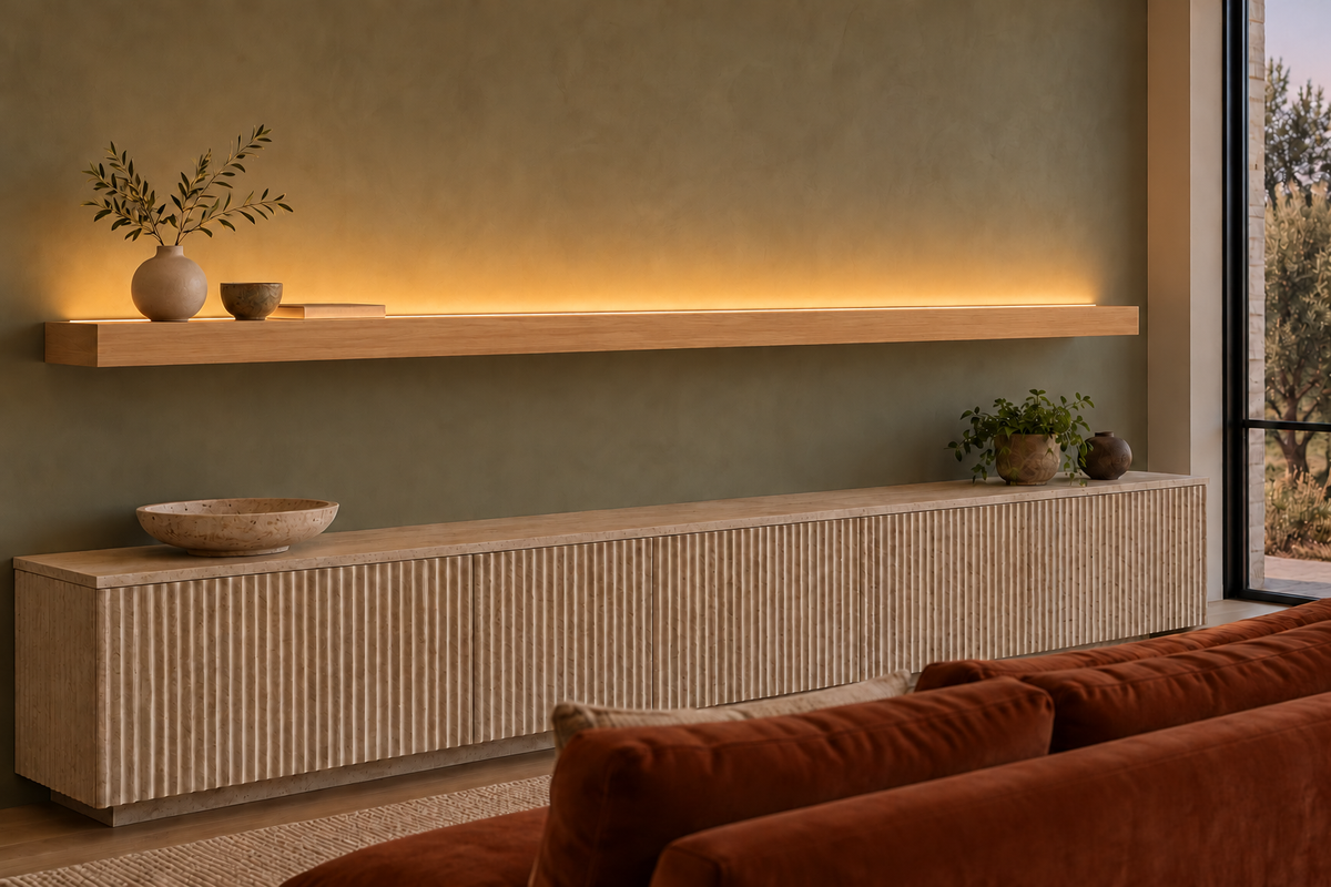 Natural Clear Alder floating shelf — Top Front LED-ready — Rubio Monocoat Pure