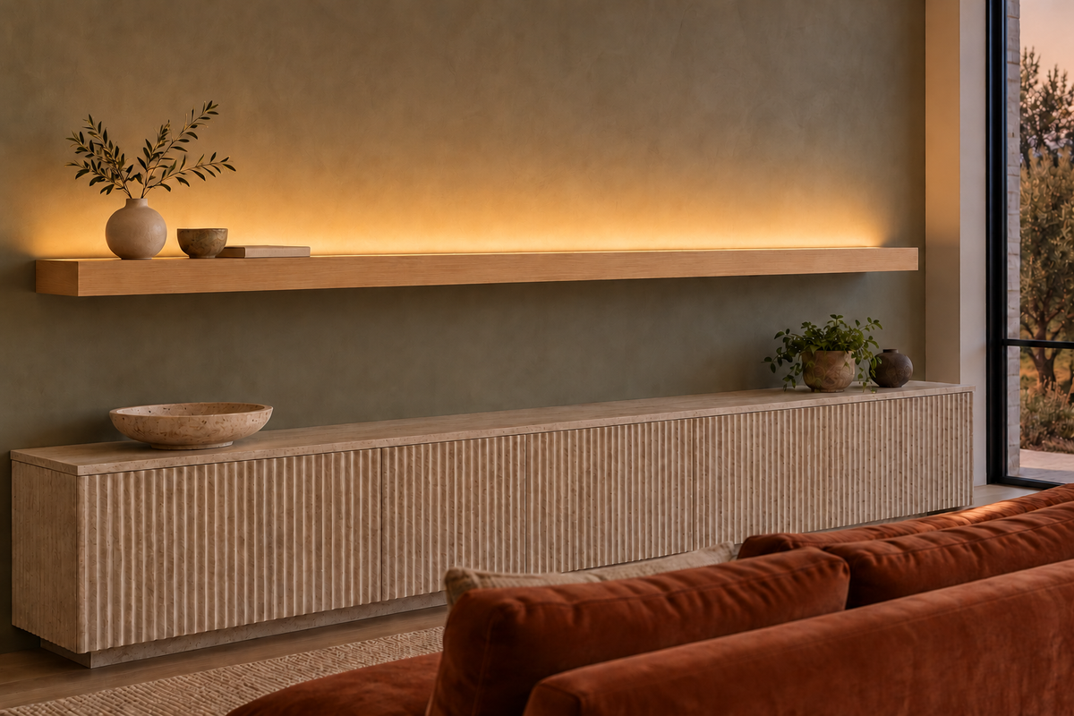 Natural Clear Alder floating shelf — Top Rear LED-ready — Rubio Monocoat Pure