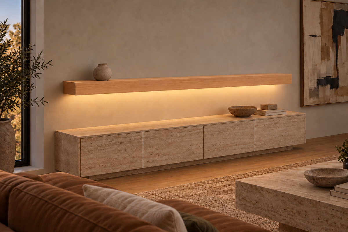 Natural Clear Alder floating shelf — Bottom Front LED-ready — Rubio Monocoat Pure