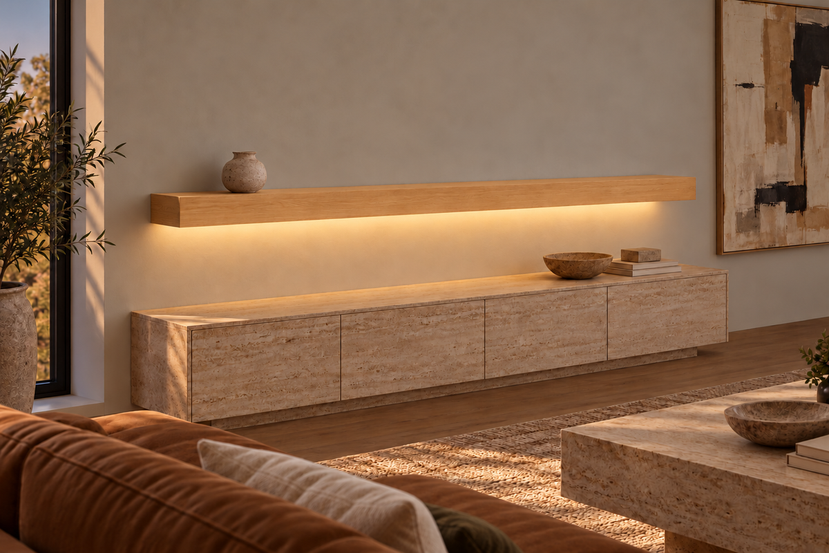 Natural Clear Alder floating shelf — Bottom Rear LED-ready — Rubio Monocoat Pure