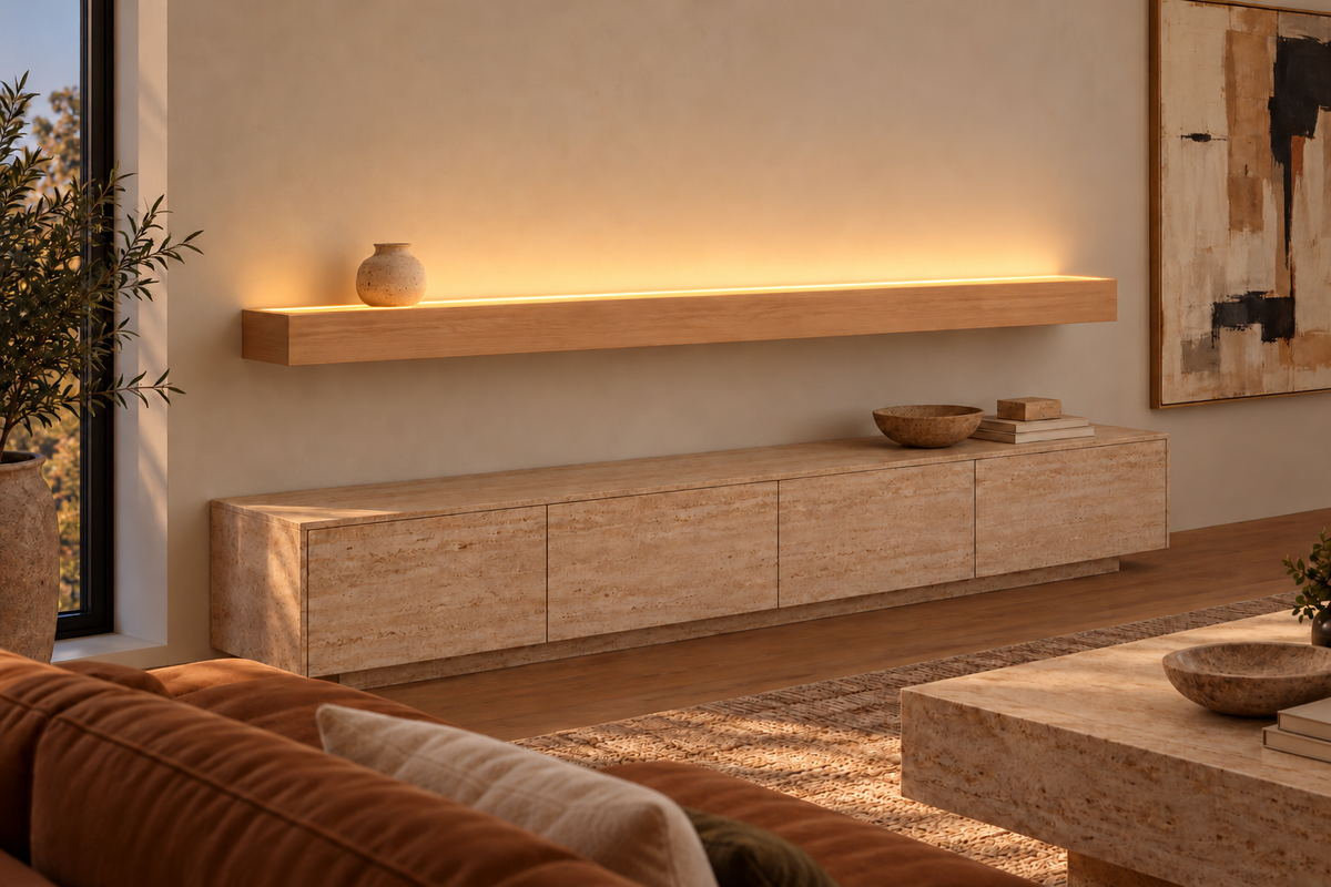 Natural Clear Alder floating shelf — Top Front LED-ready — Rubio Monocoat Pure