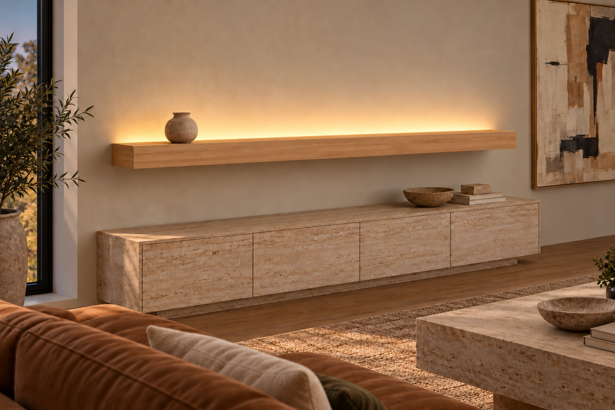 Natural Clear Alder floating shelf — Top Rear LED-ready — Rubio Monocoat Pure