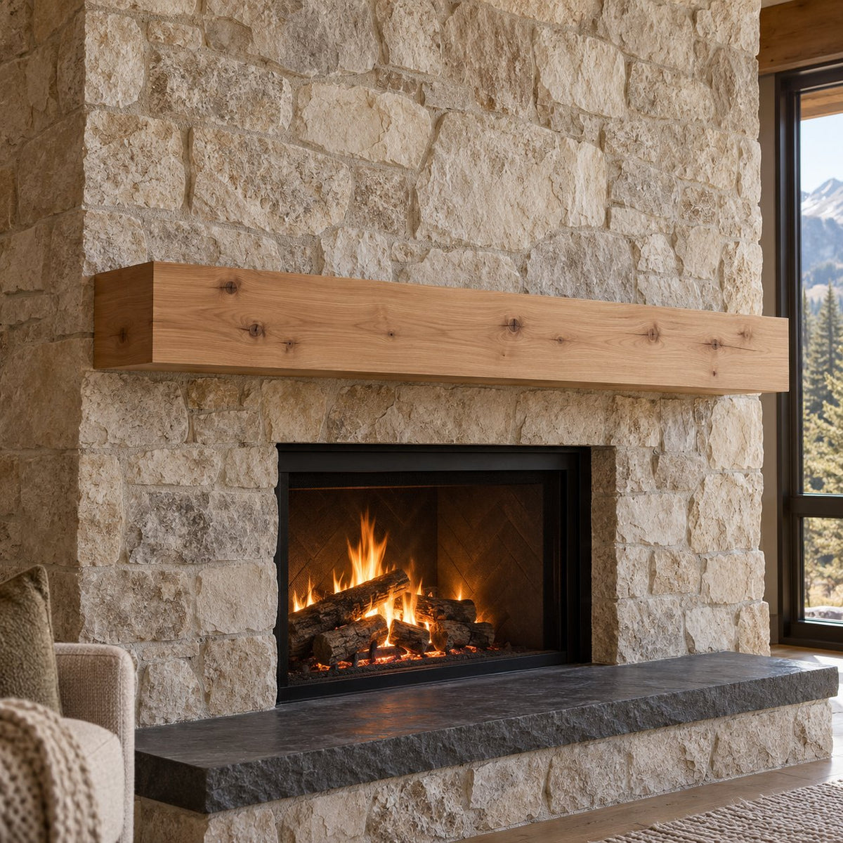 Knotty Alder fireplace mantel with Unfinished / Stain Ready in a distinct architectural setting — illustrative species and finish preview.