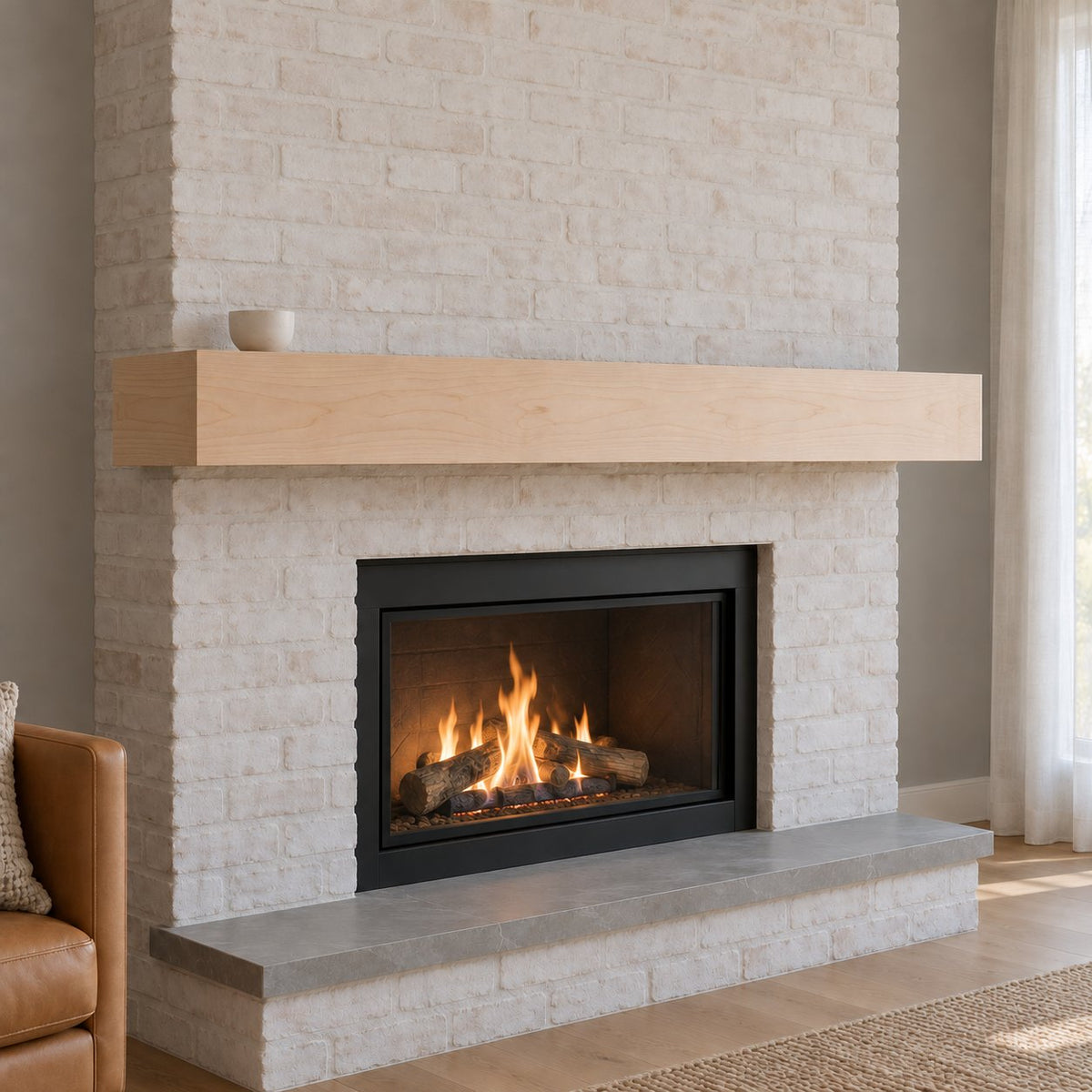 Maple fireplace mantel with Unfinished / Stain Ready in a distinct architectural setting — illustrative species and finish preview.