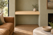 24-inch long, 3-inch thick natural maple floating shelf, wall-to-wall mount, unlit