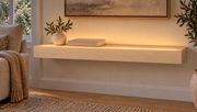 30-inch long, 3-inch thick natural maple floating shelf, standard mount, top front LED channel