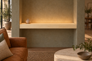 30-inch long, 3-inch thick natural maple floating shelf, wall-to-wall mount, top front LED channel