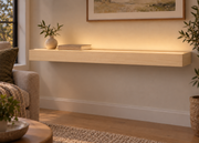 42-inch long, 3-inch thick natural maple floating shelf, standard mount, top front LED channel
