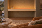 42-inch long, 4-inch thick natural maple floating shelf, wall-to-wall mount, top front LED channel