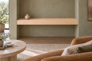 42-inch long, 4-inch thick natural maple floating shelf, wall-to-wall mount, unlit