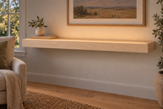 48-inch long, 3-inch thick natural maple floating shelf, standard mount, top front LED channel