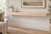 48-inch long, 3-inch thick natural maple floating shelf, standard mount, unlit