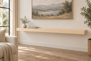60-inch long, 3-inch thick natural maple floating shelf, standard mount, unlit