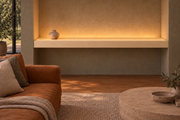 60-inch long, 4-inch thick natural maple floating shelf, wall-to-wall mount, top front LED channel