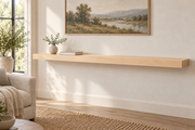 66 × 10 × 3 inch natural maple floating shelf, standard mount, unlit