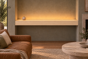 66 × 10 × 4 inch natural maple floating shelf, wall-to-wall mount, top front LED channel