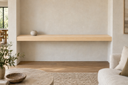 66 × 8 × 3 inch natural maple floating shelf, wall-to-wall mount, unlit