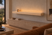 66 × 8 × 4 inch natural maple floating shelf, standard mount, top front LED channel