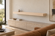 66 × 8 × 4 inch natural maple floating shelf, standard mount, unlit