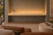 72 × 10 × 4 inch natural maple floating shelf, wall-to-wall mount, top front LED channel