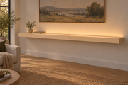 84 × 10 × 3 inch natural maple floating shelf, standard mount, top front LED channel