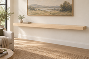 84 × 10 × 3 inch natural maple floating shelf, standard mount, unlit