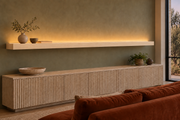 84 × 8 × 3 inch natural maple floating shelf, standard mount, top front LED channel