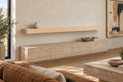 84 × 8 × 4 inch natural maple floating shelf, standard mount, unlit