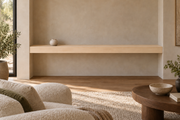 84 × 8 × 4 inch natural maple floating shelf, wall-to-wall mount, unlit