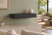 18-inch long, 4-inch thick Tricorn Black SW 6258 painted floating shelf, standard mount, unlit