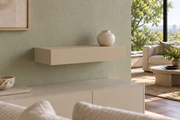18-inch long, 4-inch thick Universal Khaki SW 6150 painted floating shelf, standard mount, unlit