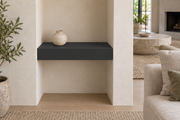 18 × 8 × 3 inch Tricorn Black SW 6258 painted floating shelf, wall-to-wall mount, unlit