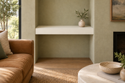 24-inch long, 3-inch thick Alabaster SW 7008 painted floating shelf, wall-to-wall mount, unlit