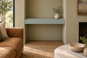 24-inch long, 3-inch thick Halcyon Green SW 6213 painted floating shelf, wall-to-wall mount, unlit