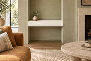 24-inch long, 4-inch thick Alabaster SW 7008 painted floating shelf, wall-to-wall mount, unlit