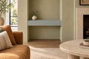24-inch long, 4-inch thick Halcyon Green SW 6213 painted floating shelf, wall-to-wall mount, unlit